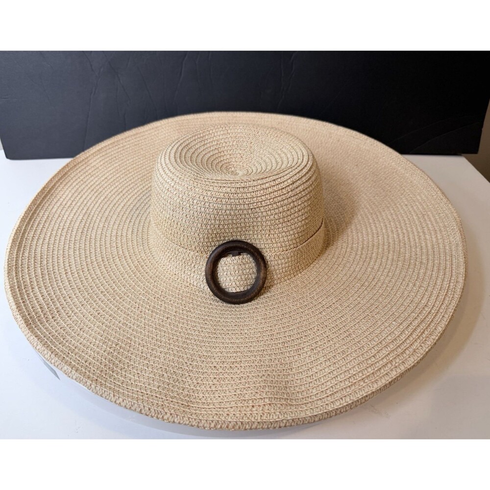 Milani Designed in Italy Straw Sun Hat Wide Brim Boho Beach Oversized O-Ring OS